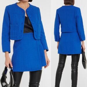 Proenza Schouler White Label Cropped‎ Tweed Blazer Royal Blue Size 4 NWOT